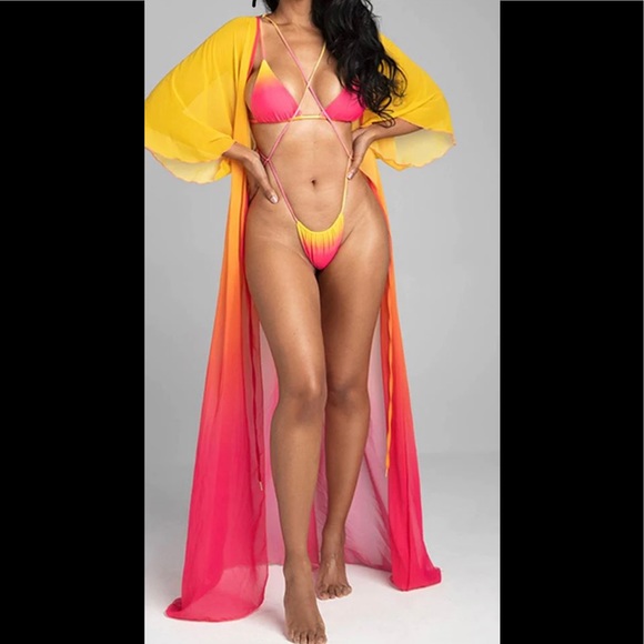 Color blocking tie dye one piece bikini - Picture 2 of 3